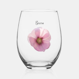 Vaso De Vino Flor de hollyhock rosa brillante personalizada