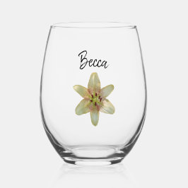Vaso De Vino Flor de lirio amarillo moteado en vidrio personali
