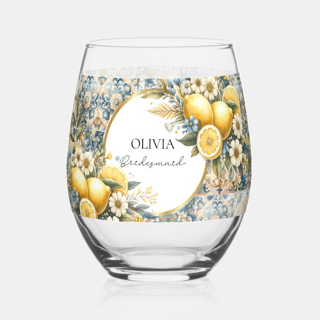 Vaso De Vino Flor de mosaico mediterránea Positano limón (Reverso )
