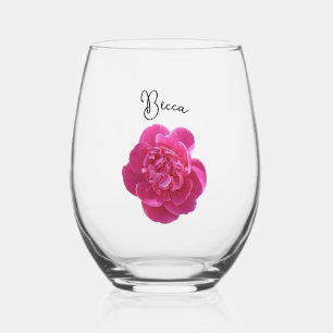 Vaso De Vino Flor de Peón Rosa vibrante personalizada