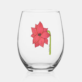 Vaso De Vino Flor Estrella Roja en Blanco
