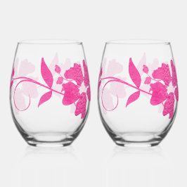 Vaso De Vino Flor rosa caliente