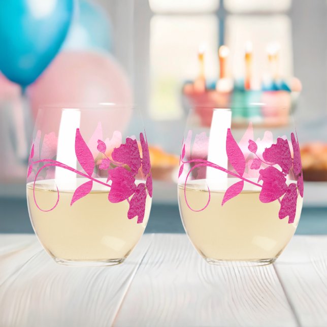 Vaso De Vino Flor rosa caliente (Insitu (Baby Shower))