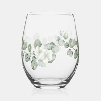 Vaso De Vino Floral acuarela Eucaliptus Botánico Verdor