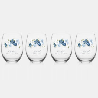 Vaso De Vino Floral acuarela Script ducha de novia