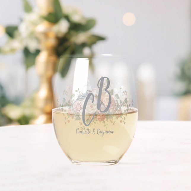 Vaso De Vino Floral Bird Personalized Best Mom Ever Script Mono (Insitu (Boda))