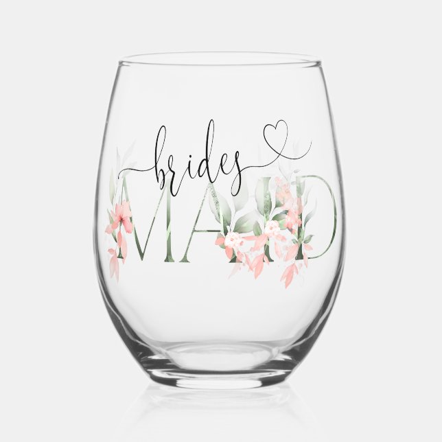 Vaso De Vino Floral Bridesmaid Wine Glass Bridesmaid Regalos (Anverso)