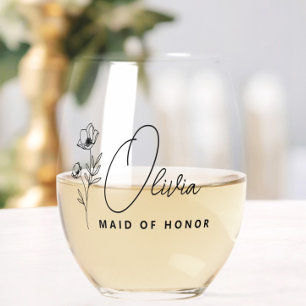 Vaso De Vino Floral de Bridesmaid Personalizada Moderna y Simpl