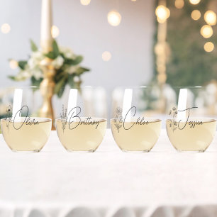 Vaso De Vino Floral de Bridesmaid Personalizada Moderna y Simpl