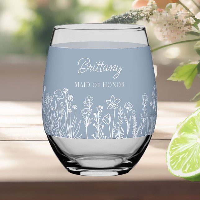 Vaso De Vino Floral de flores silvestres simple Cualquier fiest (Wine glass gifts .. personalize for everyone in the wedding party and change to any color)