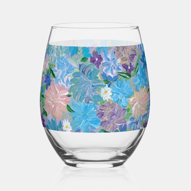 Vaso De Vino Floral de niebla azul (Anverso)
