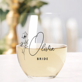 Vaso De Vino Floral de novia personalizada y sencilla