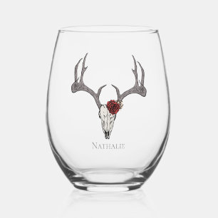 Vaso De Vino Floral Deer Head Skull y Rosas