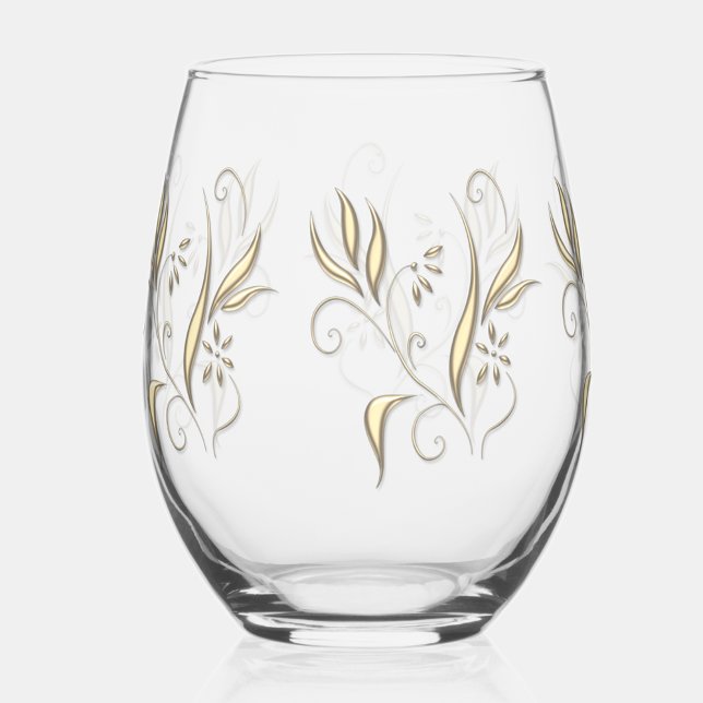 Vaso De Vino Floral Dorado Moderno (Elegant modern floral design.)