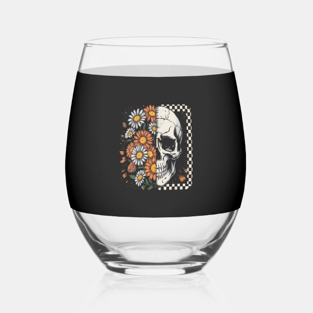 Vaso De Vino Floral Fall Skeleton Boho Halloween (Anverso)