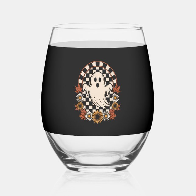 Vaso De Vino Floral Ghost Fall Boho Halloween (Anverso)