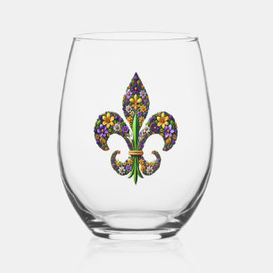 Vaso De Vino Floral Mardi Gras fleur de lis