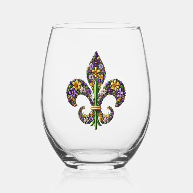 Vaso De Vino Floral Mardi Gras fleur de lis (Reverso )