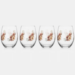 Vaso De Vino Floral Otoño Cálido