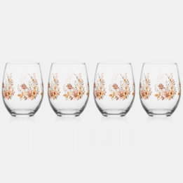 Vaso De Vino Floral Otoño Cálido