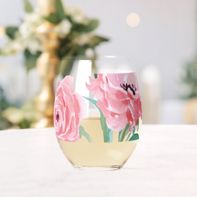 Vaso De Vino Floral rosa (Insitu (Boda))
