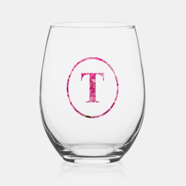Vaso De Vino Floral rosa floreciente - Cartas "T" (Anverso)