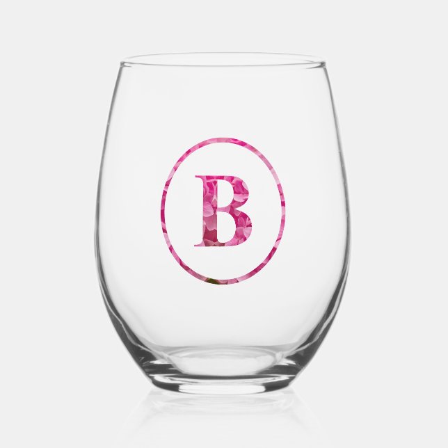 Vaso De Vino Floral rosa floreciente - Letra Art "B" (Anverso)