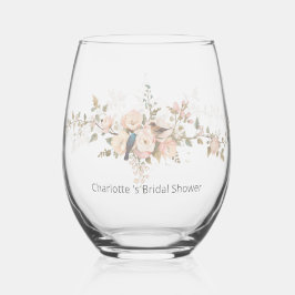 Vaso De Vino Floral Watercolor Script Romance Stemless Bridal S