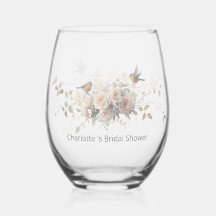 Floral Watercolor Script Romance Stemless Bridal S