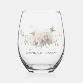 Vaso De Vino Floral Watercolor Script Romance Stemless Bridal S