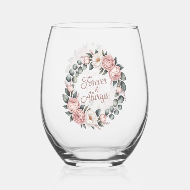 Vaso De Vino Floral Wreath “Forever & Always”  (Anverso)