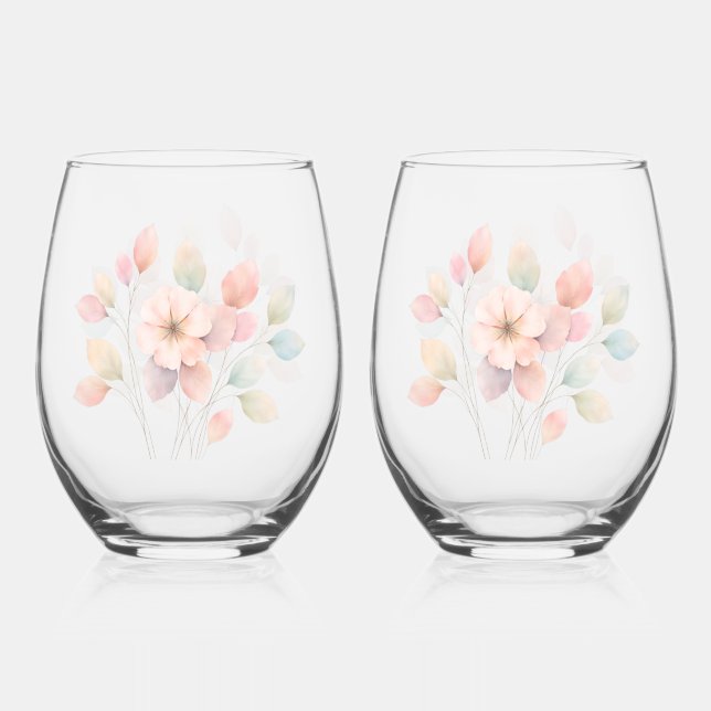 Vaso De Vino Florales Perfectos en Pastel (Anverso)
