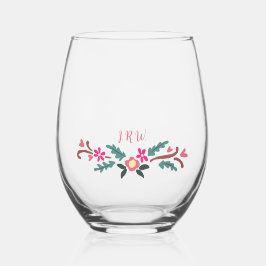 Vaso De Vino Florales rústicos con iniciales