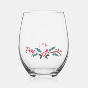 Vaso De Vino Florales rústicos con iniciales