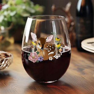 Vaso De Vino Florecillas Silvestres Cervatillo Azul Bebé Bosque