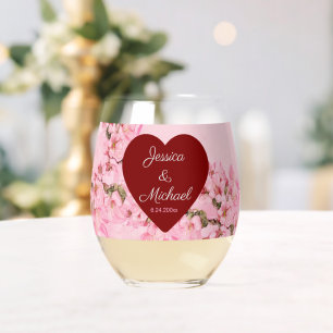 Vaso De Vino Florecimiento romántico de cerezo rosa