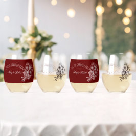 Vaso De Vino Floreció 50º aniversario - burdeos y blanco