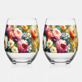 Vaso De Vino Flores brillantes y audaces