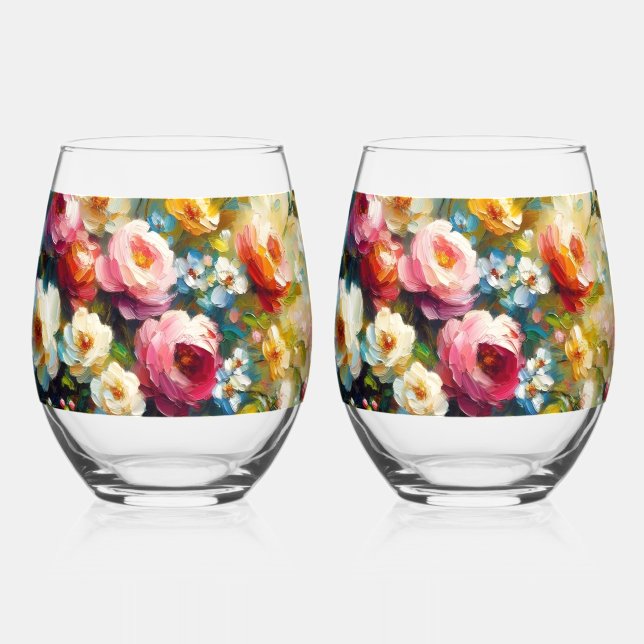 Vaso De Vino Flores brillantes y audaces (Anverso)