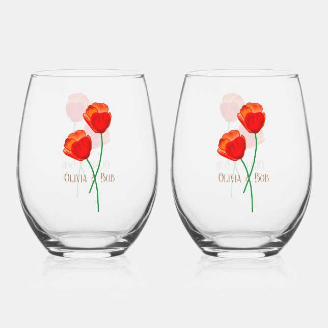 Vaso De Vino Flores de amapola roja adoran a los personajes (Anverso)