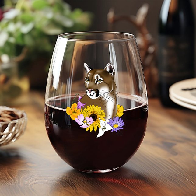 Vaso De Vino Flores de león de la montaña Cougar Puma (Subido por el creador)