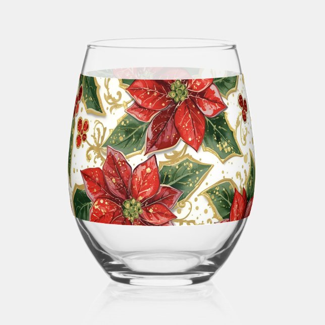 Vaso De Vino Flores de los Navidades de Poinsettia Roja (Anverso)