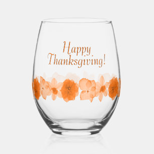 Vaso De Vino Flores de Otoño Feliz Personalizado de Acción de G