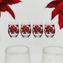 Vaso De Vino Flores de Poinsettias Rojas