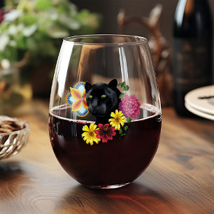 Vaso De Vino Flores de retrato jaguar negro