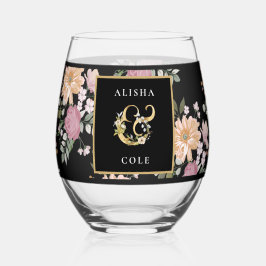 Vaso De Vino Flores de verano en Boda negro