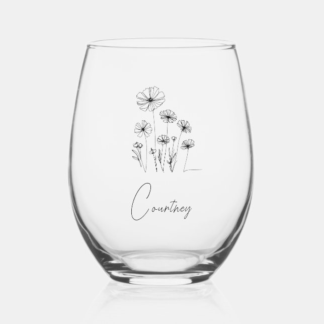 Vaso De Vino Flores dulces con nombre personalizado (Anverso)