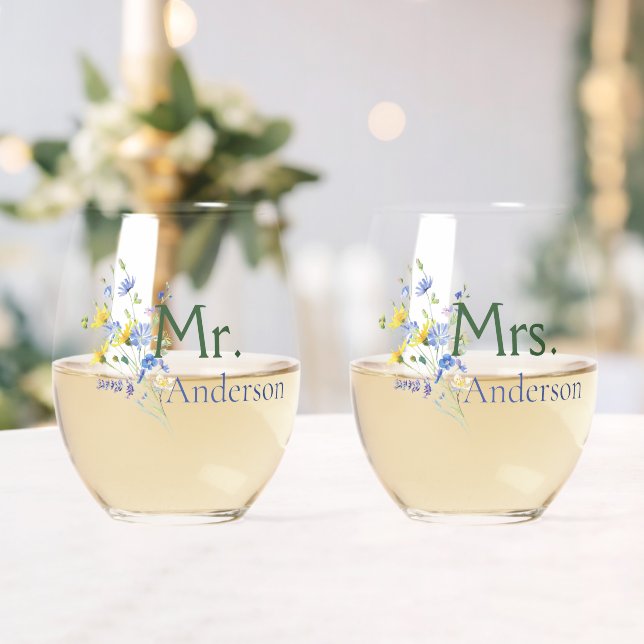 Vaso De Vino Flores silvestres acuáticas Sr. y Sra. (Insitu (Boda))