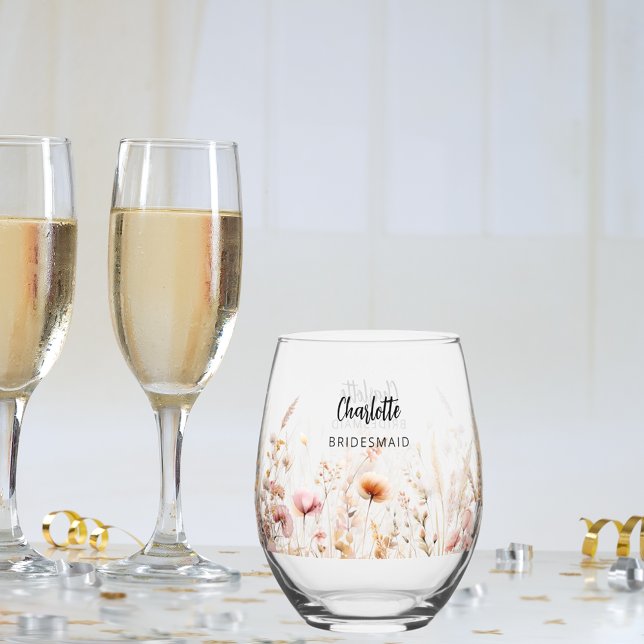 Vaso De Vino Flores silvestres de dama de honor beige rosa (Subido por el creador)