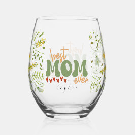 Vaso De Vino Flores silvestres personalizadas mejor mamá que nu